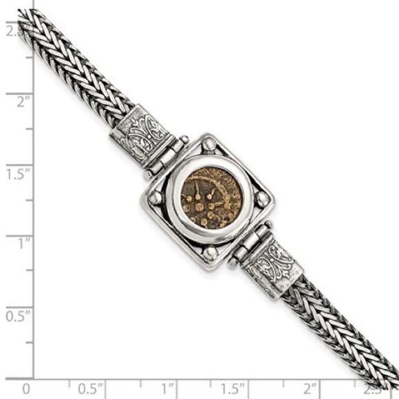 Sterling Silver & Bronze Antiqued Widows Mite Coin - Picture 5 of 6